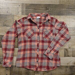 Columbia Red & Gray Plaid Flannel Button-Down Shirt Women’s Size Small